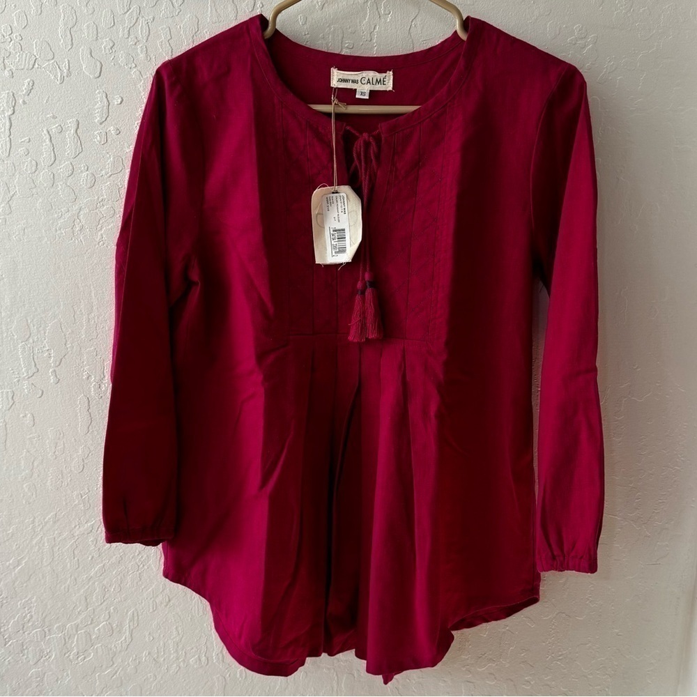 Johnny Was Calme Pink XS Pink 3/4 Tassel Embroidered Blouse - Picture 3 of 14